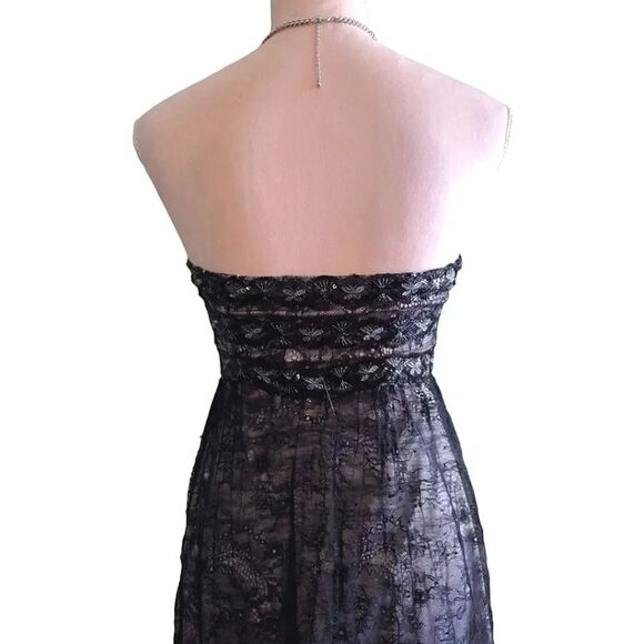 VTG Y2K Black Floral Lace Sequins Strapless Whimsigoth Mini Dress Small - Picture 12 of 15